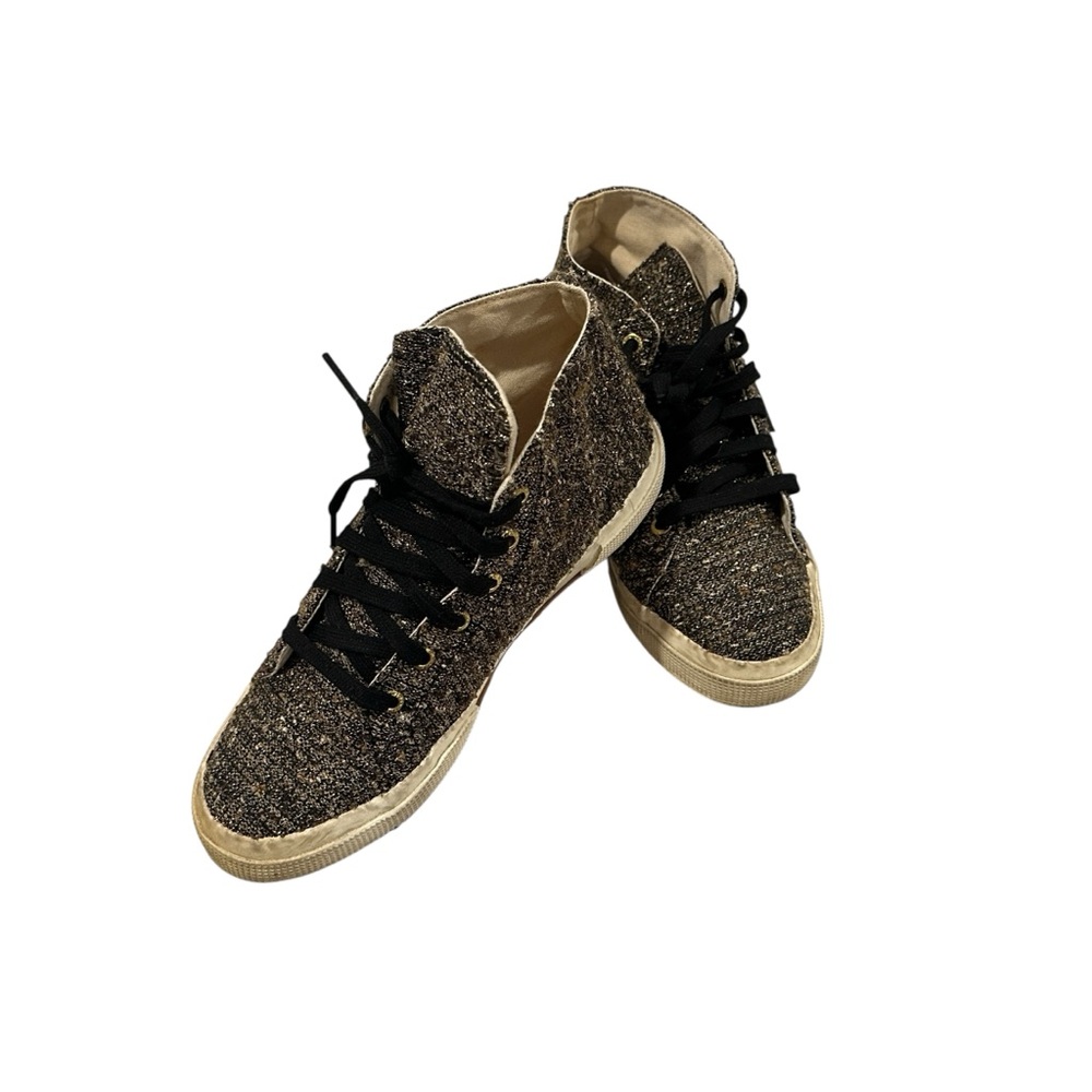 Superga X Man Repeller Tweed High-Top Sneakers Black Gold Lurex Metallic